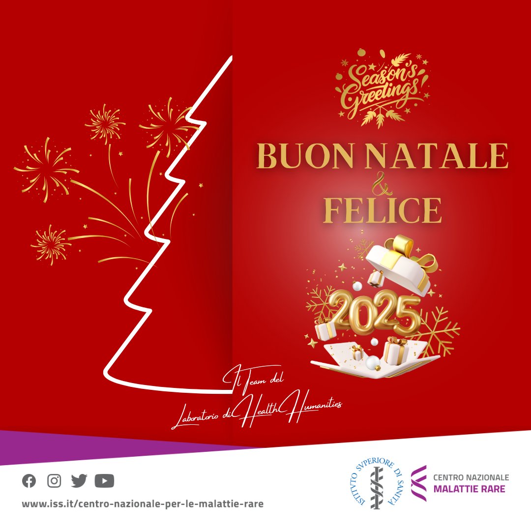 🌟 Auguri di serenità, salute e gioia dal Team del Laboratorio di #HealthHumanities #ISS🌟
...e in attesa dell'evento #RDD su #creatività e #ricerca del #20febbraio '25 in #ISS... partecipa a #RareReels #PegasoGoesDigital 2025! 😉bit.ly/RAREREELS2025 (deadline posticipata!)