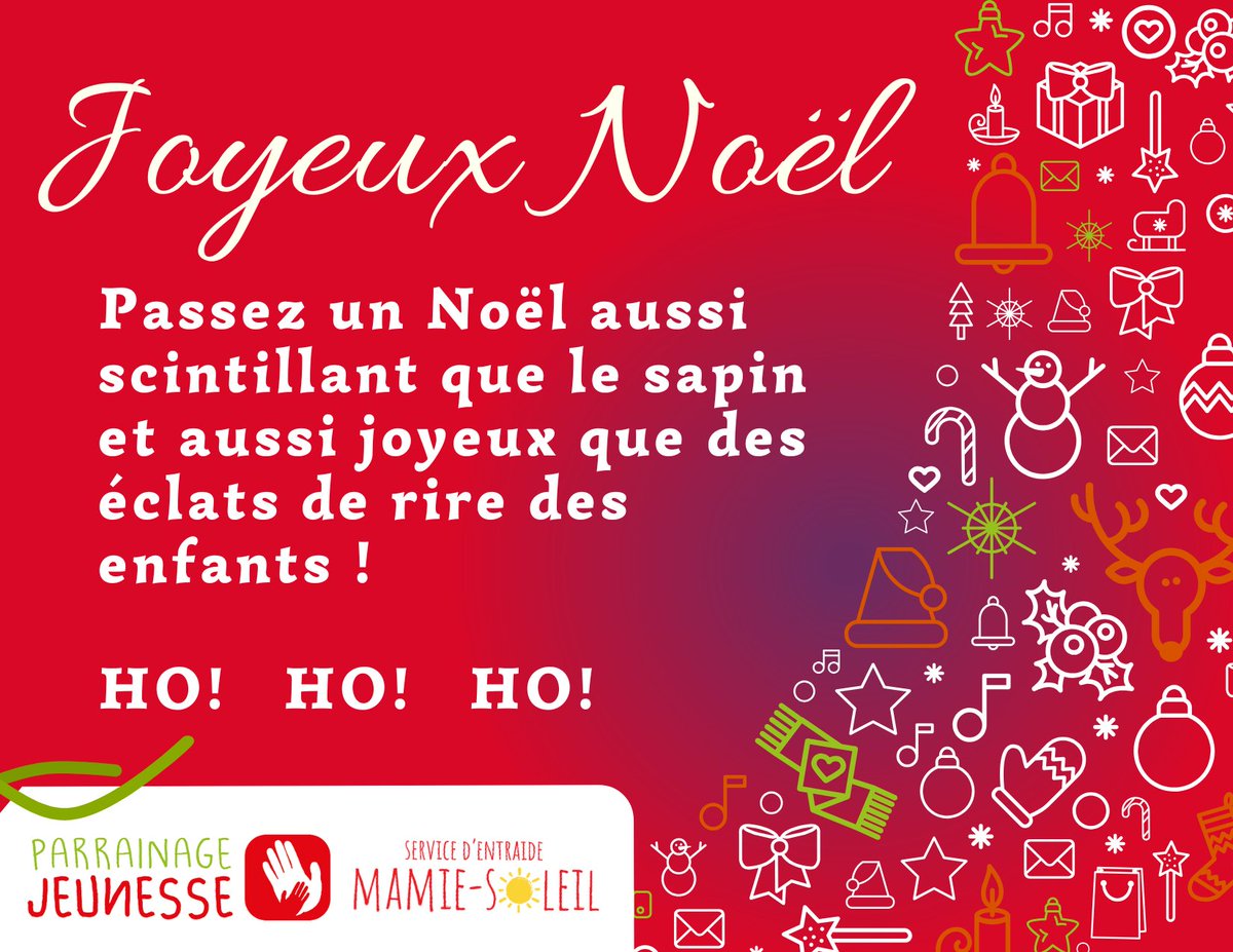 Toute l'équipe de Parrainage Jeunesse et du Service d'entraide Mamie-Soleil souhaite un joyeux Noël à nos collaborateurs, nos jeunes, nos familles, nos bénévoles et nos fidèles internautes! #parrainagej #mentor #communautaire