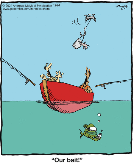 DalePederson's tweet photo. #TuesdayMotivations in #today's #cartoon "In the Bleachers" by Ben Zaehringer it seems two #NewJersey #fishermen of #Italian #heritage went out to get some of the #FeastOfThe7Fishes ingredients and #discover the #RealReason for the #drones https://t.co/4UHaFd8r3U