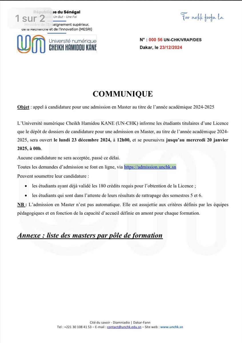 Université numérique Cheikh Hamidou KANE (UN-CHK) tweet media