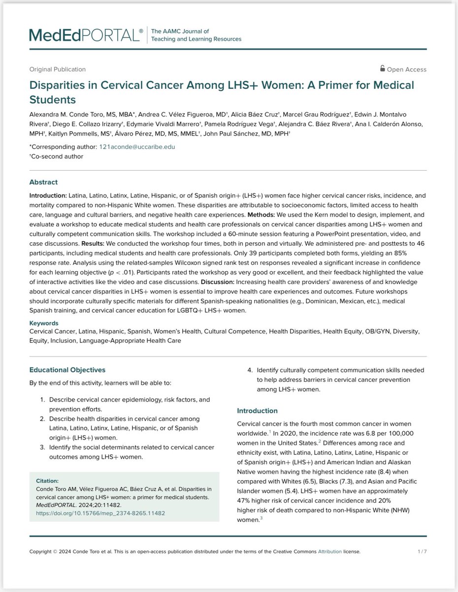 CollazoIrizarry's tweet photo. Happy to announce that our work on “Disparities in Cervical Cancer among LHS+ Women” got published on MedEdPORTAL today. Congrats to the team, and thank you to our mentors who supported us.

Merry Christmas and a Happy New Year to everyone!

https://t.co/iMrthcJgG5 https://t.co/TDiaCCct8Q