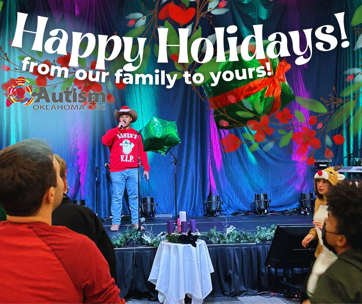 Happy Holidays from AutismOklahoma!
 We wish you a season filled with joy, love, and cherished moments with your loved ones. May your holidays be as bright and unique as the amazing community we are so proud to serve.
Warm wishes,
The AutismOklahoma Team
autismoklahoma.org/donate/