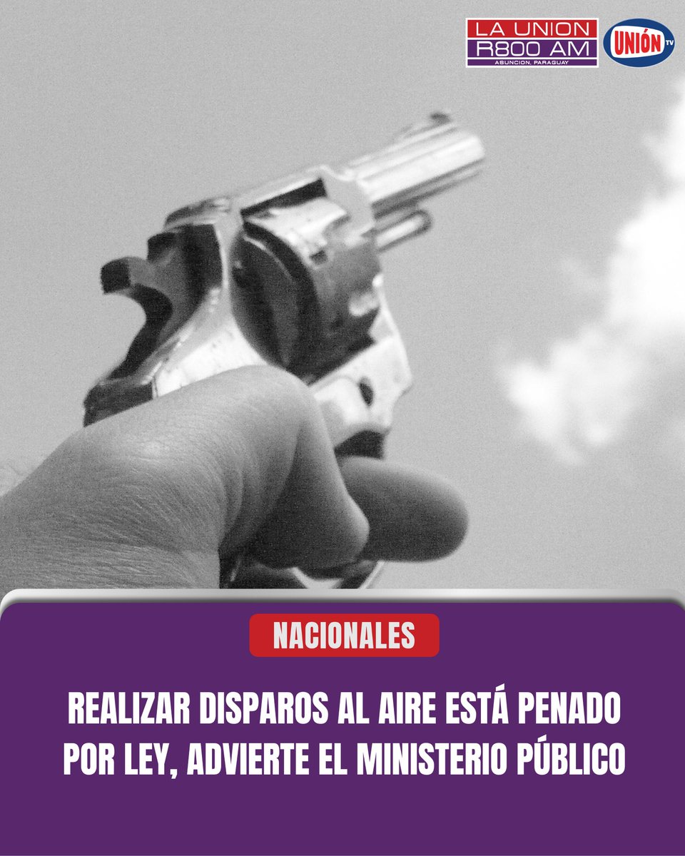 Launionam's tweet photo. 🎯 ¡Evitemos tragedias!

📍Disparar al aire con armas de fuego no es una celebración, es un delito. 

🚫 Según el artículo 203/10 del Código Penal y la Ley de Armas 4036/10, esta práctica puede acarrear una pena de hasta 5 años de prisión.

👉🏽El fiscal Alcides Corvalán recuerda que estos actos irresponsables generan graves riesgos, desde lesiones hasta la pérdida de vidas inocentes. En años anteriores, víctimas de balas perdidas marcaron las festividades con tragedias.

🌟 Celebra con responsabilidad y haz que estas fiestas sean un momento de alegría, no de dolor.
