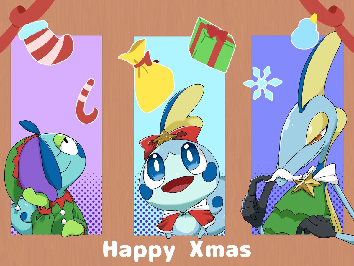 messon_love_'s tweet photo. 💙🩵はっぴー✨クリスマス🎄🎁🦎🩵💙
 #メッソン
 #ジメレオン
 #インテレオン
 #ポケモンイラスト https://t.co/zr3xunXCmG