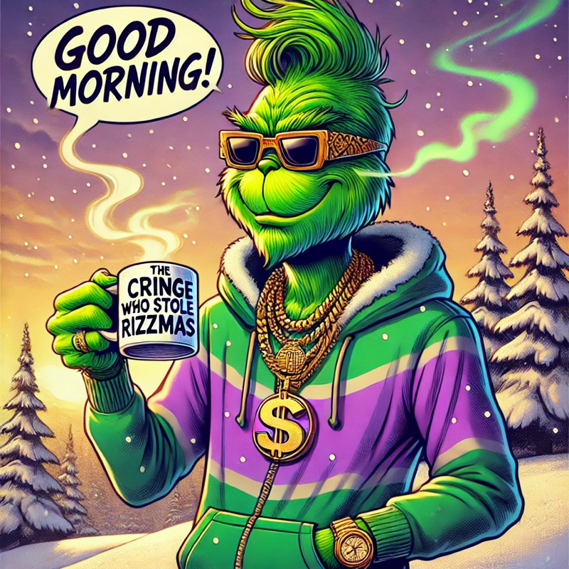 Grinchrizzmass's tweet photo. ☕️🎄 GOOD MORNING, RIZZMAS FAM! 🕶️🔥

The Grinch woke up, grabbed his coffee, and said: “Time to steal some gains and flex these chains.” 💸💎

❄️ It’s a Rizzmas kind of morning – let’s make it count. 🚀

👉 #StayRizzed #RizzmasRevolution #MemeCoinMagic 💚✨ https://t.co/rUa6pMCMtH