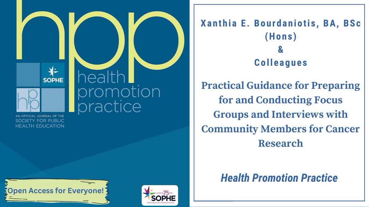 To support meaningful and productive engagement in cancer research, these authors provide practical guidance for preparing for and conducting focus groups and interviews with community members.
doi.org/10.1177/152483…
<a href="/LaNitaSWright/">LaNita Wright</a> <a href="/SOPHEtweets/">SOPHE</a> @SagehealthInfo <a href="/JeanMBreny/">Jean M Breny, PhD</a>