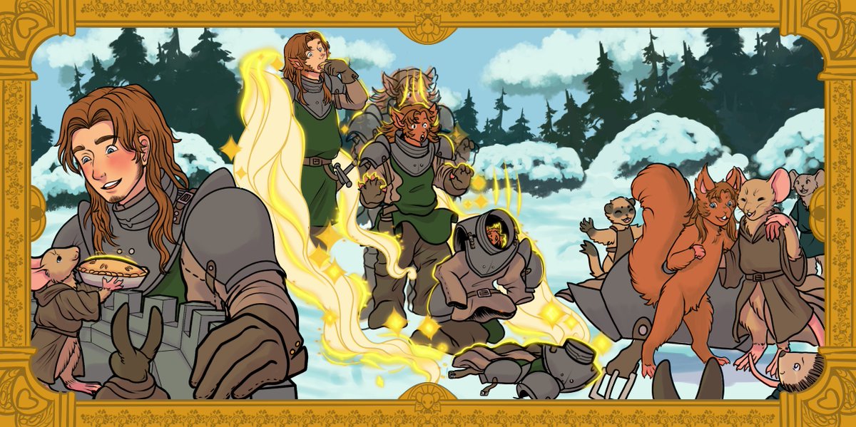 The critters of castle Grrenwood wish they could invite thier human friend Sir Demitri to the Midwinter feast but he's just to tall to fit in the greathall! So what's the solution you may ask? A temporariy Squirrel TF of course! One magic pastry &amp; he's on his way to squirrel-hood