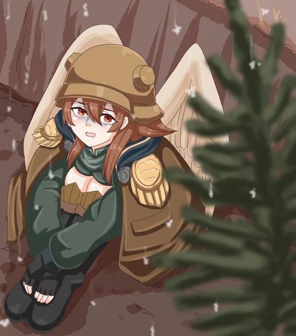 #オリキャラミーティアちゃんホラ!クリスマスだよ!予想以上に長引いて戦場でクリスマスを祝うことになっちゃったけど元気出してね!大丈夫!春には帰れるって! 
