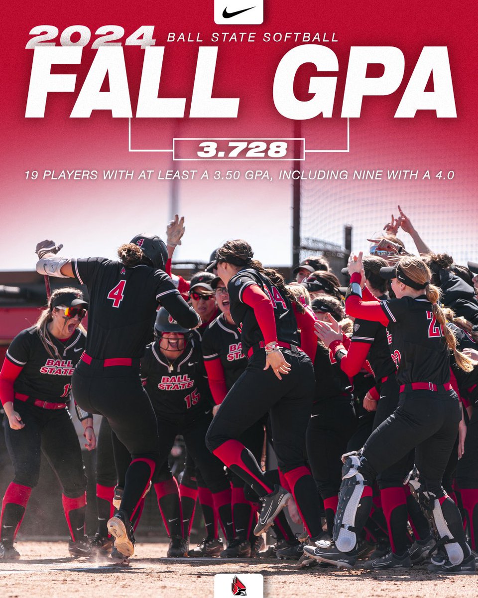 BallStateSB's tweet photo. Crushing it on the field and in the classroom! Congrats to our squad for knocking it out of the park in the classroom this fall with a 3.728 Team GPA!

9 w/a 4.0 … 19 w/at least a 3.5 … 24 w/at least a 3.0

#ChirpChirp x #WeFly x #MACtion https://t.co/uQYCH3gIEj