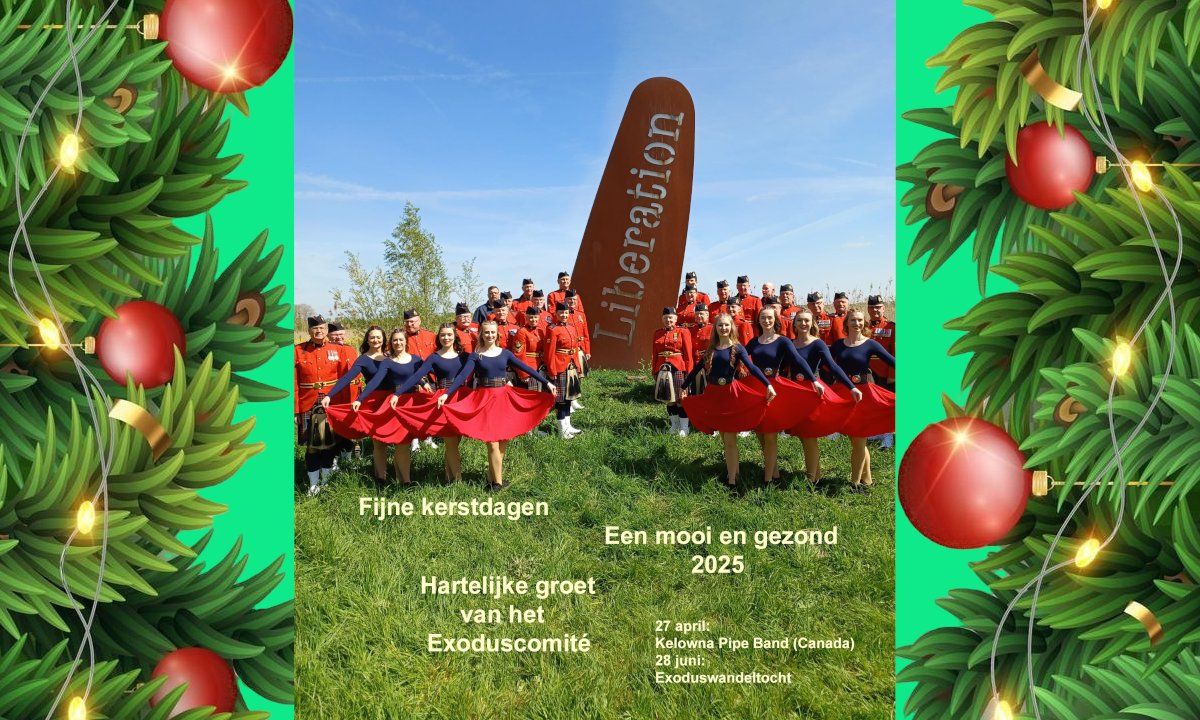 Exodus Huissen wenst u fijne Kerstdagen en een prachtig 2025!! We ontmoeten u graag weer tijdens de exoduswandeltocht op 28 juni 2025.
Volg het laatste nieuws op exodushuissen.nl