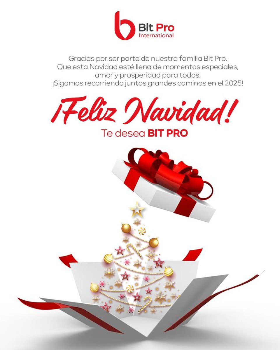 BitProGt's tweet image. ¡Feliz Navidad te desea Bit Pro! 

En esta época de unión y alegría, queremos agradecer de corazón a nuestros usuarios por confiar en nosotros y a nuestros conductores por su compromiso y dedicación. 

Gracias por ser parte de nuestra familia Bit Pro.
#FelizNavidad #BitPro