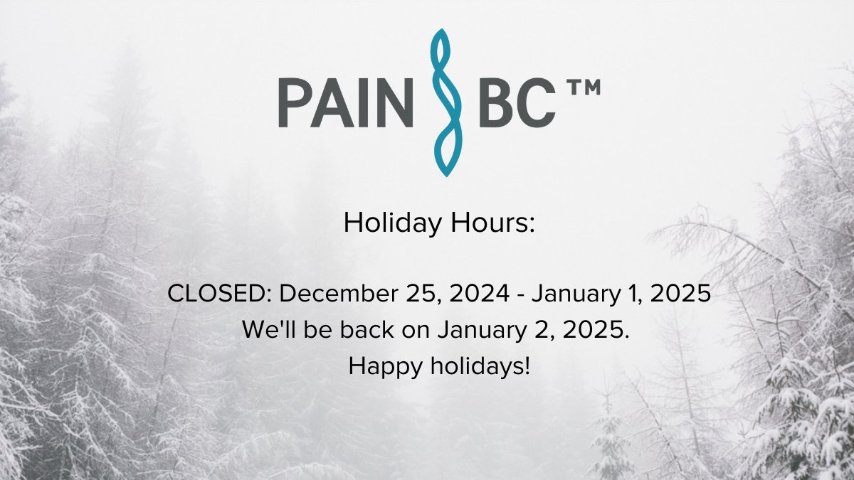All Pain BC services are on break from December 25, 2024 until January 2, 2025. If you are in crisis, call or text 9-8-8 for support if you or someone you know is having thoughts of suicide, available 24/7 anywhere in Canada.

We look forward to connecting with you in 2025!