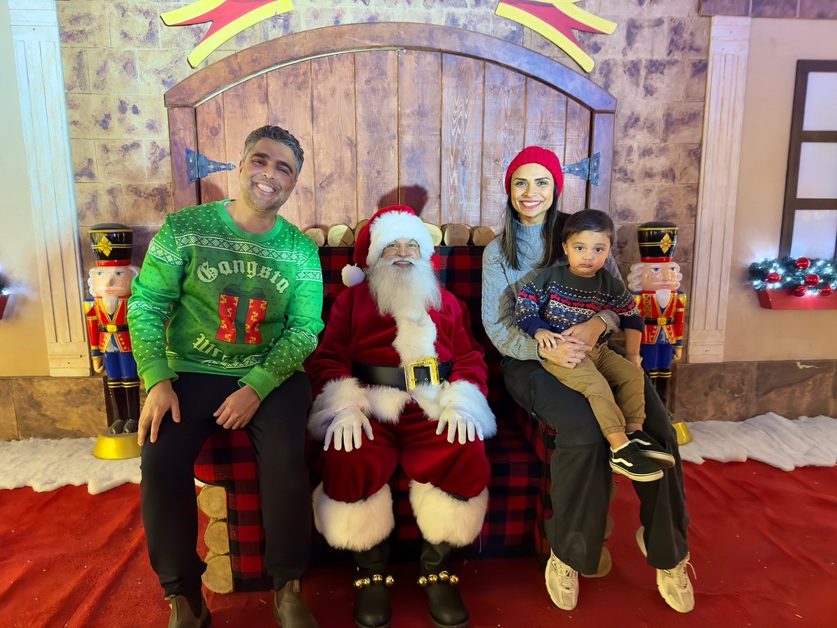 NeilKhare's tweet photo. Santa, smiles, and a little holiday magic! 🎅✨ Nova’s not sure about the big guy, but we’re all in the Christmas spirit! 🎄❤️ #FamilyTime #HolidayCheer #SantaMoments https://t.co/8wKUoYTbMF