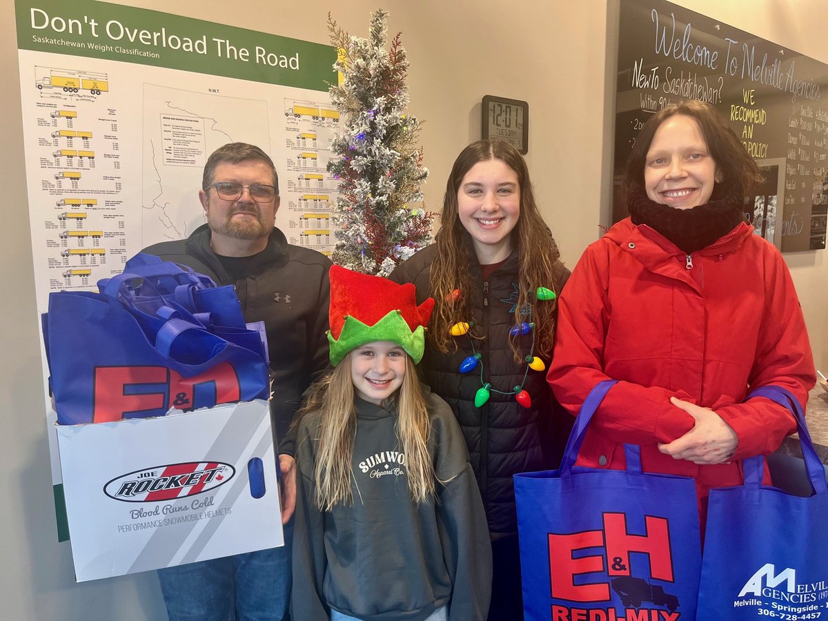 Melville Agencies and E&amp;H Redi-Mix had a couple of Santa’s elves working to put together gift bags to donate to the Melville and District Food Bank. #GiveWhereYouLive #MelvilleAndDistrictFoodBank #HolidaySeason