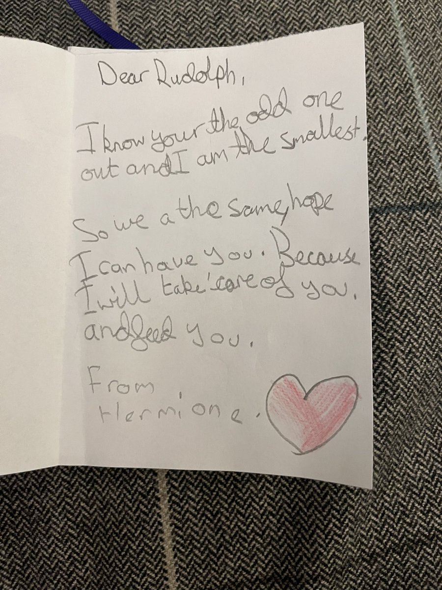 Hermione has written a card for Rudolf. She wants to adopt him!