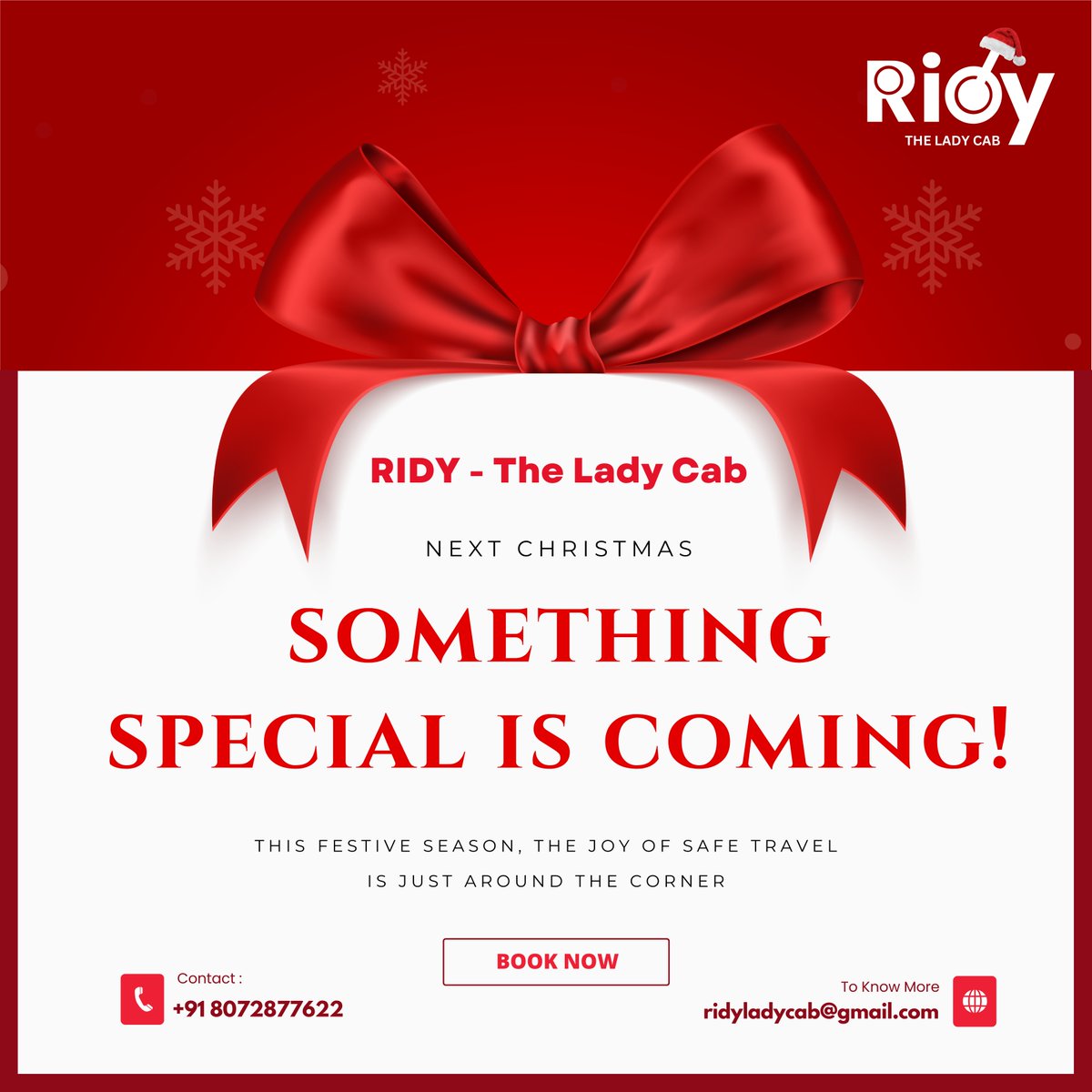 ridyladycab's tweet photo. Special is Coming within Next Christmas..!!!
.
We are planning to launch @ridyladycab soooooonnnnnn.....!!!!
.
Enjoy the Festive Season with RIDY 😍
.
#ridyladycab #ridy #christmas #happyfestive #ladycab #launching #launchingsoon https://t.co/OSEOIjRFUd