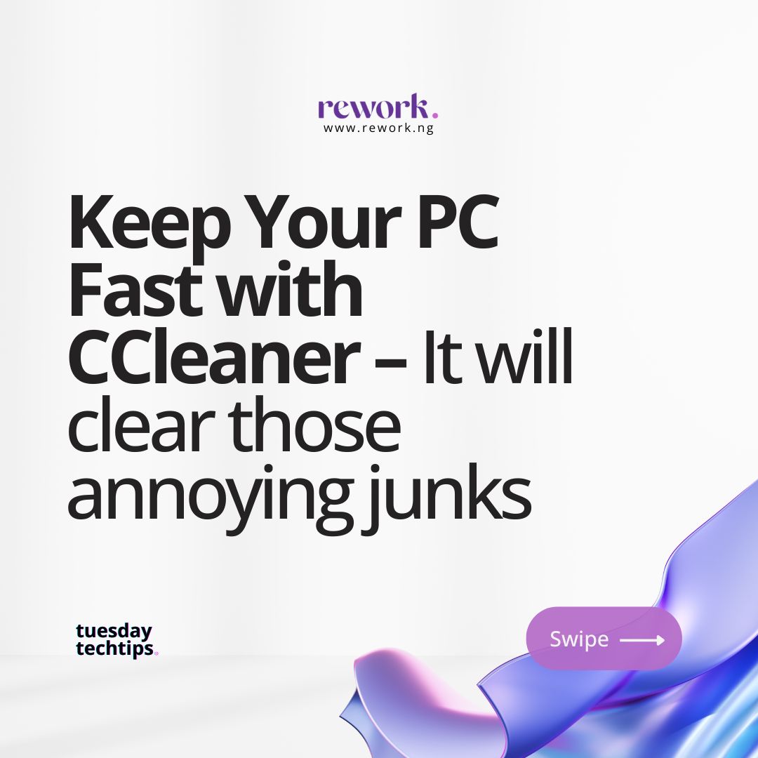 reworkng's tweet photo. For better performance, try this out on your system.
#rework 
#Ccleaner 
#TechTips https://t.co/4evBRDfkAr