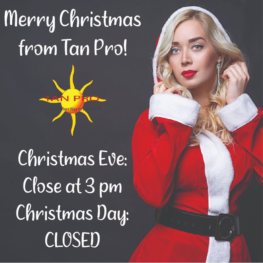 TanProUSA's tweet image. #TanPro is open until 3 pm today but will be closed tomorrow, 12/25/24, in observance of Christmas Day! We will reopen normal business hours 12/26/24.

#tanprousa #christmashours #closingearly #closedchristmas #ohiotanning