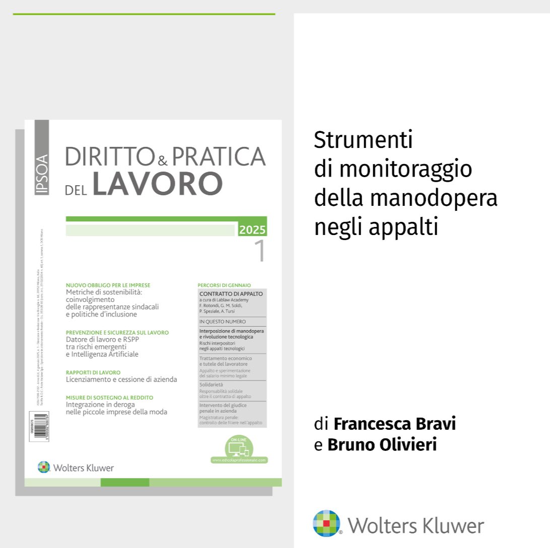 dott_olivieri's tweet photo. Sul numero 1/2025 della rivista Diritto&amp;Pratica del lavoro Wolters Kluwer Italia, con l’amica e collega Francesca Bravi per parlare di #appalti e degli #strumenti di gestione e #monitoraggio della #manodopera.

(https://t.co/frXZOEaU7a).

#studiocommercialeolivieri https://t.co/QakJztmvOl