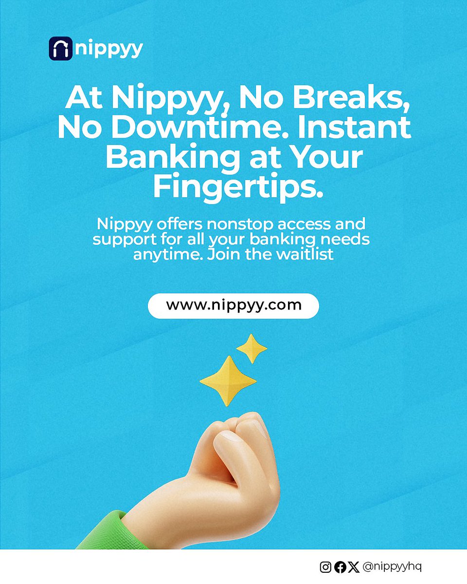nippyyverse's tweet image. At Nippyy, No Breaks. No Downtime. Instant Banking at Your Fingertips.
Banking doesn’t need to wait for business hours.
Nippyy offers nonstop access and support for all your banking needs anytime.
Join the waitlist, Link in bio.