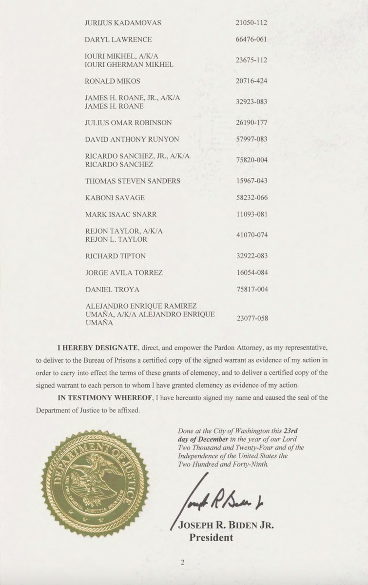 RDunhamDP's tweet image. Here is a copy of President Biden&apos;s Executive Grant of Clemency commuting the sentences of 37 federal death row prisoners to sentences of life without parole. #CommuteTheRow #deathpenalty