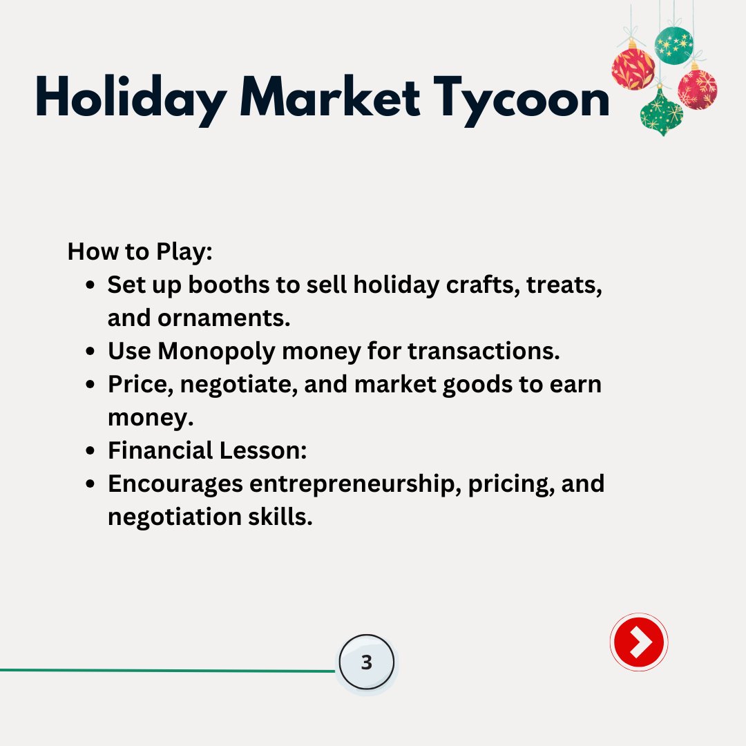 jackieportercfp's tweet image. Who’s ready to be a Holiday Market Tycoon? Sell crafts, negotiate prices, and build your mini business this Christmas! Perfect for learning about entrepreneurship &amp;amp; money management. #Entrepreneurship #FinancialFun #HolidayGames