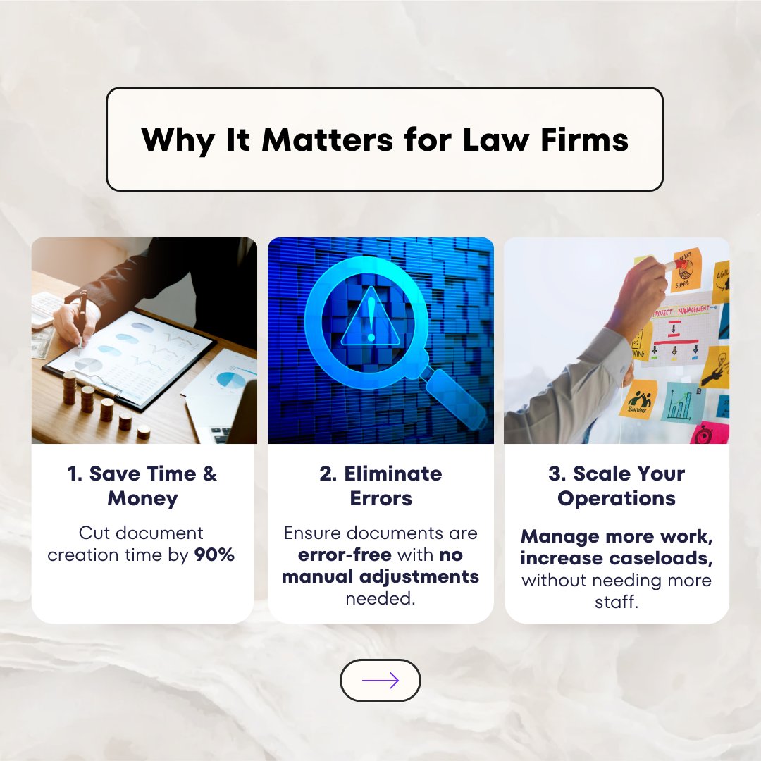 dorna_at_gavel's tweet image. Are you still drafting legal documents the old-fashioned way?
Discover how document automation can simplify your workflow, reduce errors, and free up time for the work that really matters. Swipe to learn how it works and why your firm needs it.
#documentautomation #legaldocument