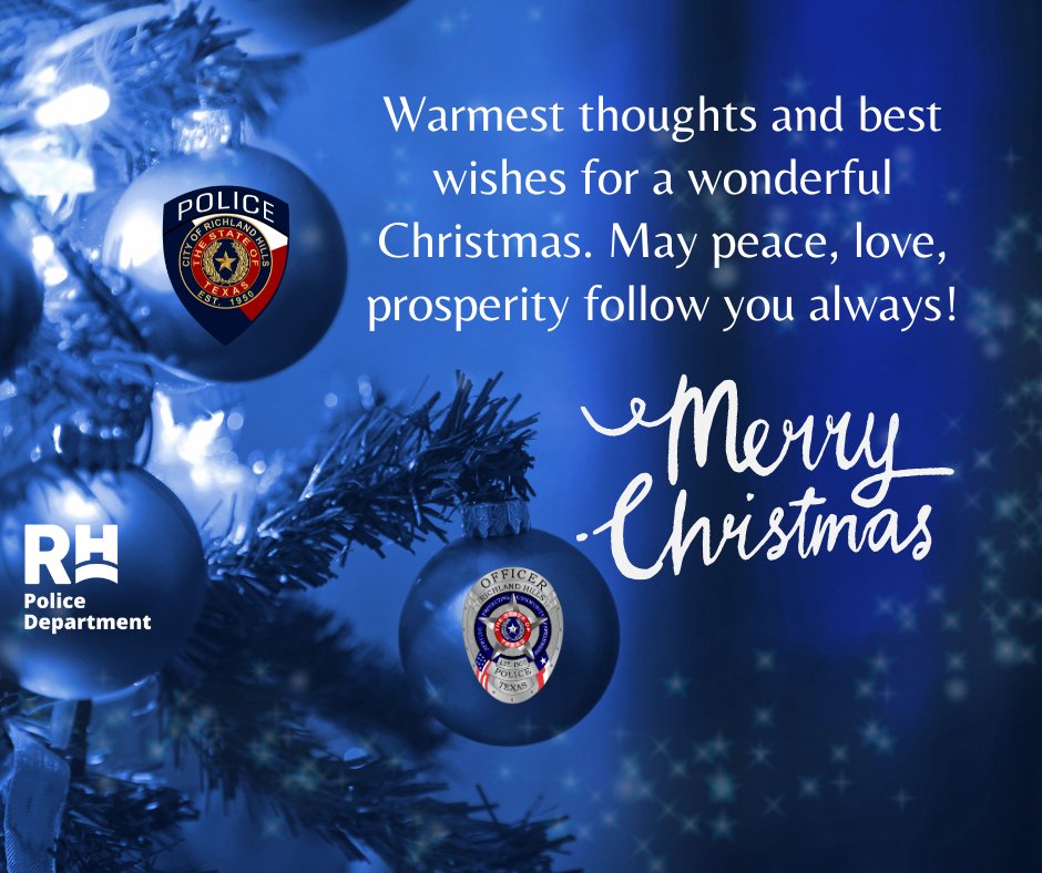 Chief Sylvester and RHPD would like to wish you and yours a very Merry Christmas!  

As you celebrate the holiday season, remember to plan ahead for a sober ride home. Everyone can help do their part in keeping our roads safe from drunk drivers, so everyone can make it home.