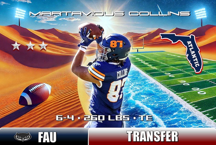 FAU Owls Nest (@fau_owls_nest) on Twitter photo FROM THE DESERT TO THE OCEAN! <a href="/ZKittley/">Zach Kittley</a> made a great move with the latest addition to <a href="/FAUFootball/">Florida Atlantic Football</a>'s Tight Ends group! Please welcome โญ๏ธโญ๏ธโญ๏ธ 6-4 260 lbs TE <a href="/Martavious122/">Martavious Collins</a> formerly of <a href="/UTEPFB/">UTEP Football</a>, who reunites with his position coach <a href="/CoachJDulaney/">Jajuan Dulaney</a>! #FAU ๐ฆ๐๐ด FROM THE DESERT TO THE OCEAN! <a href="/ZKittley/">Zach Kittley</a> made a great move with the latest addition to <a href="/FAUFootball/">Florida Atlantic Football</a>'s Tight Ends group! Please welcome โญ๏ธโญ๏ธโญ๏ธ 6-4 260 lbs TE <a href="/Martavious122/">Martavious Collins</a> formerly of <a href="/UTEPFB/">UTEP Football</a>, who reunites with his position coach <a href="/CoachJDulaney/">Jajuan Dulaney</a>! #FAU ๐ฆ๐๐ด