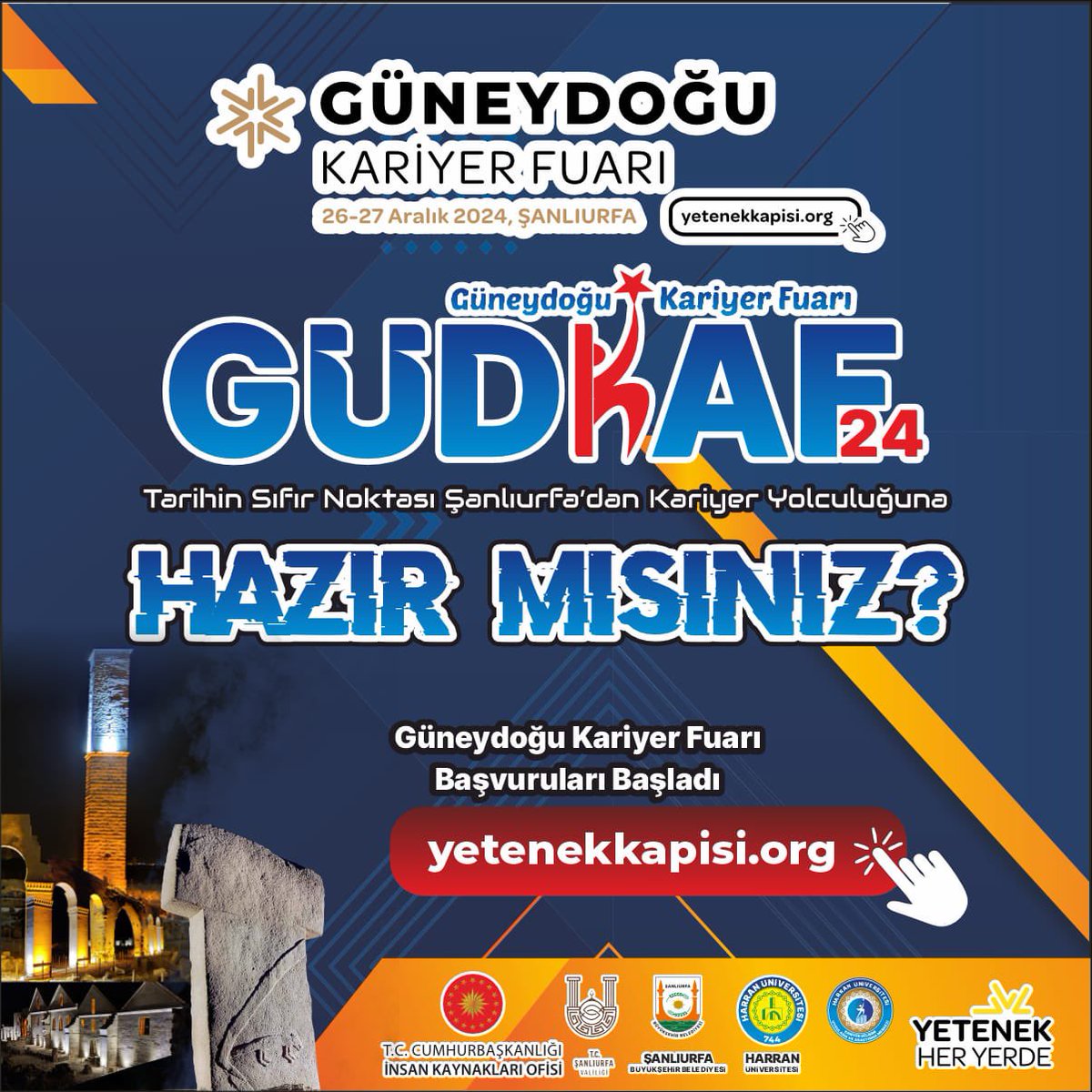 Kamu ve özel sektör işverenleri ile buluşacağınız, iş ve staj imkanları hakkında uzmanlarla görüşmeler yapabileceğiniz Güneydoğu Kariyer Fuarı 26-27 Aralık 2024 tarihlerinde Harran Üniversitesinde! Kayıt olmak için: yetenekkapisi.org