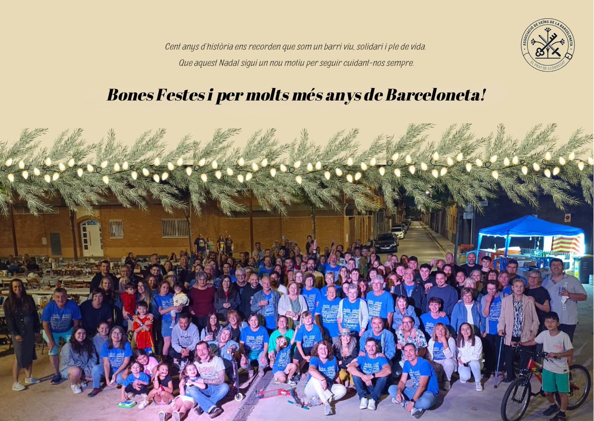 AVVBarceloneta's tweet photo. 💯 anys d'historia ens recorden que som un barri viu, solidari i ple de vida.
Que aquest Nadal sigui un nou motiu per seguir cuidant-nos sempre.
Bones Festes i per molts més anys de Barceloneta!💫 https://t.co/sG2momWsea