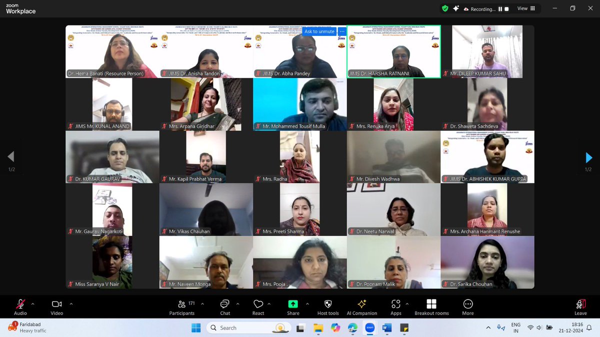 JIMSVK's tweet image. Day 6- final day ATAL sponsored FDP organised by Dept.of IT, JIMS VK, wrapped with sessions ofProf.Hema Banati,Dyal Singh College(DU),Dr. Anup Girdhar, CEO, Sedulity Sol.&amp;amp; Tech., India (25 years of experience)
#FDP #EthicalAI#FutureTrends #ATALAcademy #AICTE #JIMSVasantKunj
