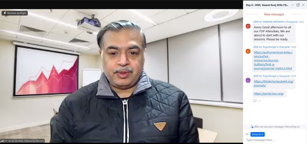 JIMSVK's tweet image. Day 6- final day ATAL sponsored FDP organised by Dept.of IT, JIMS VK, wrapped with sessions ofProf.Hema Banati,Dyal Singh College(DU),Dr. Anup Girdhar, CEO, Sedulity Sol.&amp;amp; Tech., India (25 years of experience)
#FDP #EthicalAI#FutureTrends #ATALAcademy #AICTE #JIMSVasantKunj