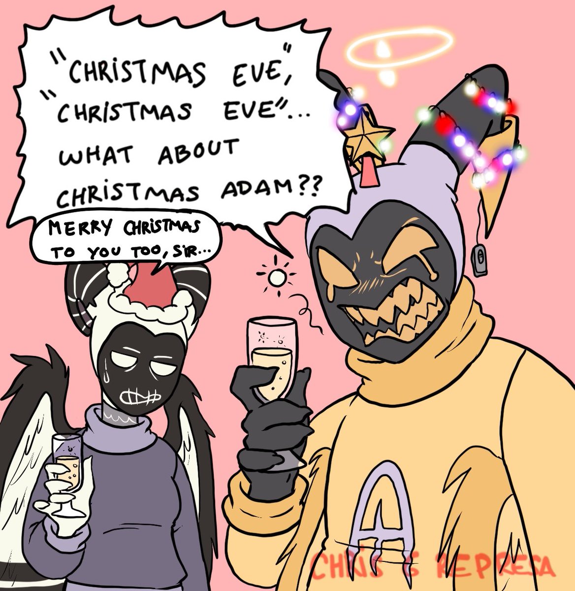 CGRepresa's tweet image. Merry whatever to all of you guys ☃️🎄
#hazbinhotel #hazbinhoteladam #hazbinhotellute #adamxlute #guardrock #guitarspear