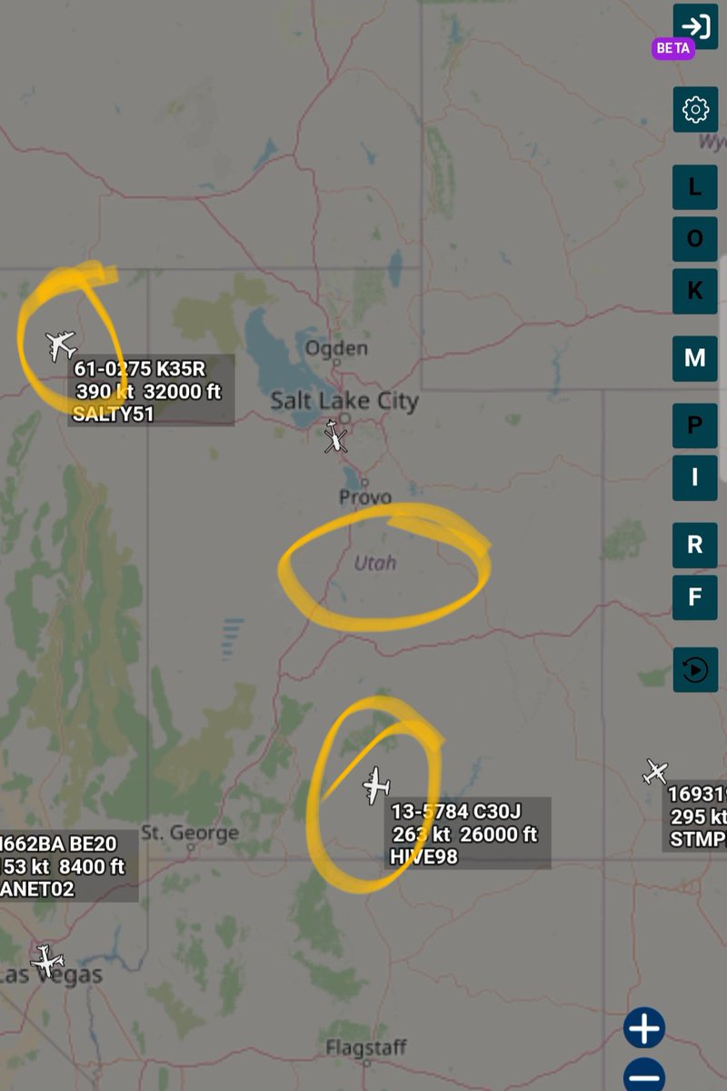 thebattler180's tweet photo. @ThomasRWool @BenKnight1980 @jesseRoss597206 Here are the culprits revealed by using adsb playback of the area it starts slowly with the c130j and 1 kc135 then builds to include all the known geoengineering types c17 and 762 then the electronic warfare p8,c2 and E6 join in to fire the frequencies into the trails. #geoen https://t.co/e4EYA2PoNT
