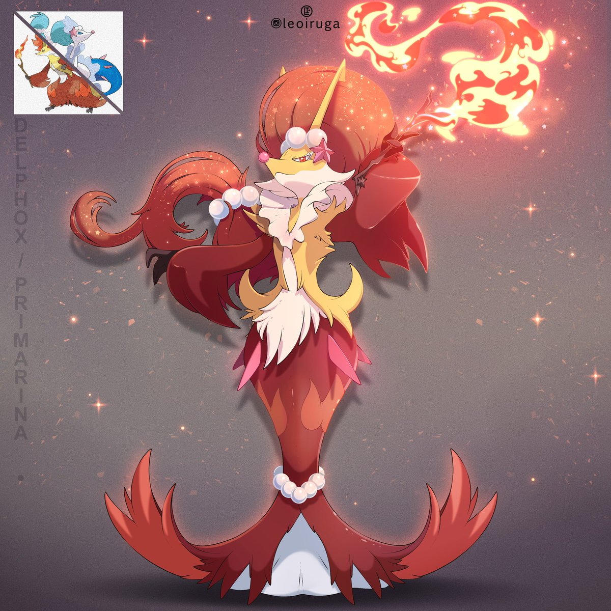 SHINY FORM ✨ Delphox and Primarina Fusion 🩵💖🔥 (Commission) #pokemon  #pokemonart #primarina #delphox #pokeart #poke #pokefusion, image size:1200x1200