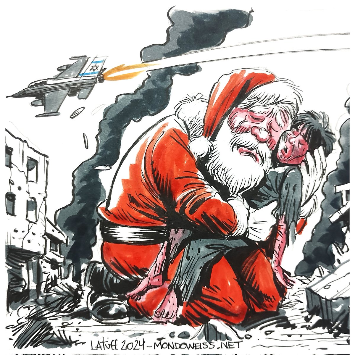 AretiAthanasiu's tweet photo. O θρήνος του Αη Βασίλη για τα 17,400 Παλαιστίνια παιδιά που δολοφόνησε έως τώρα το Ισραήλ από τον @LatuffCartoons https://t.co/COh2JXZegu