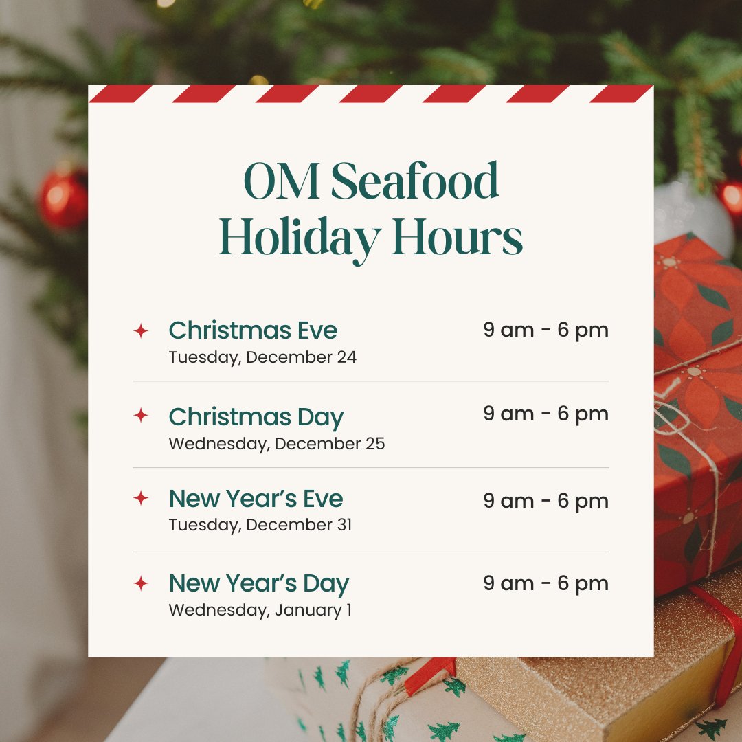We are open all week this week and next!

We have plenty of specials going on, including Live Dungeness Crab, Lobster, Clams, Mussels, Oysters, Geoduck, and much more.

Come get your seafood for the special holidays. 🎄🎊