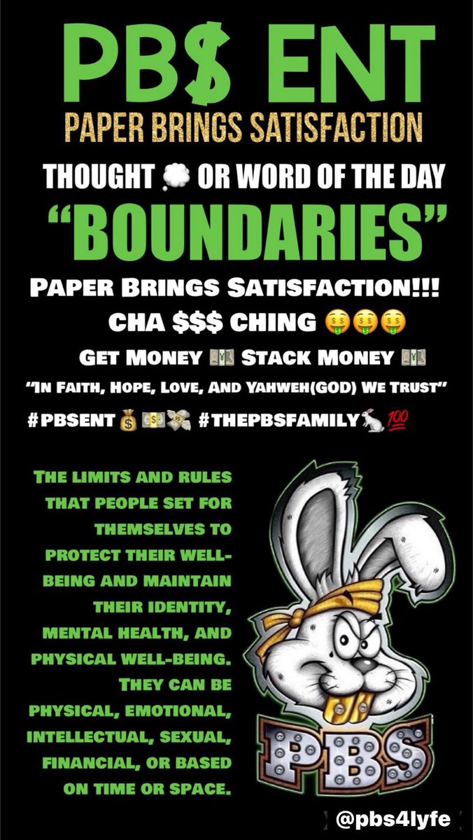 PB$ ENT THOUGHT 💭 OR WORD OF THE DAY: #BOUNDARIES [MUSIC &amp; VIDEOS MANAGEMENT, BOOKINGS, MERCH, &amp; ALL SOCIAL MEDIA INFO] @ ➡️➡️➡️ tappy.tech/pbs4lyfe #clickonlinkinbio‼️‼️‼️⬆️⬆️⬆️