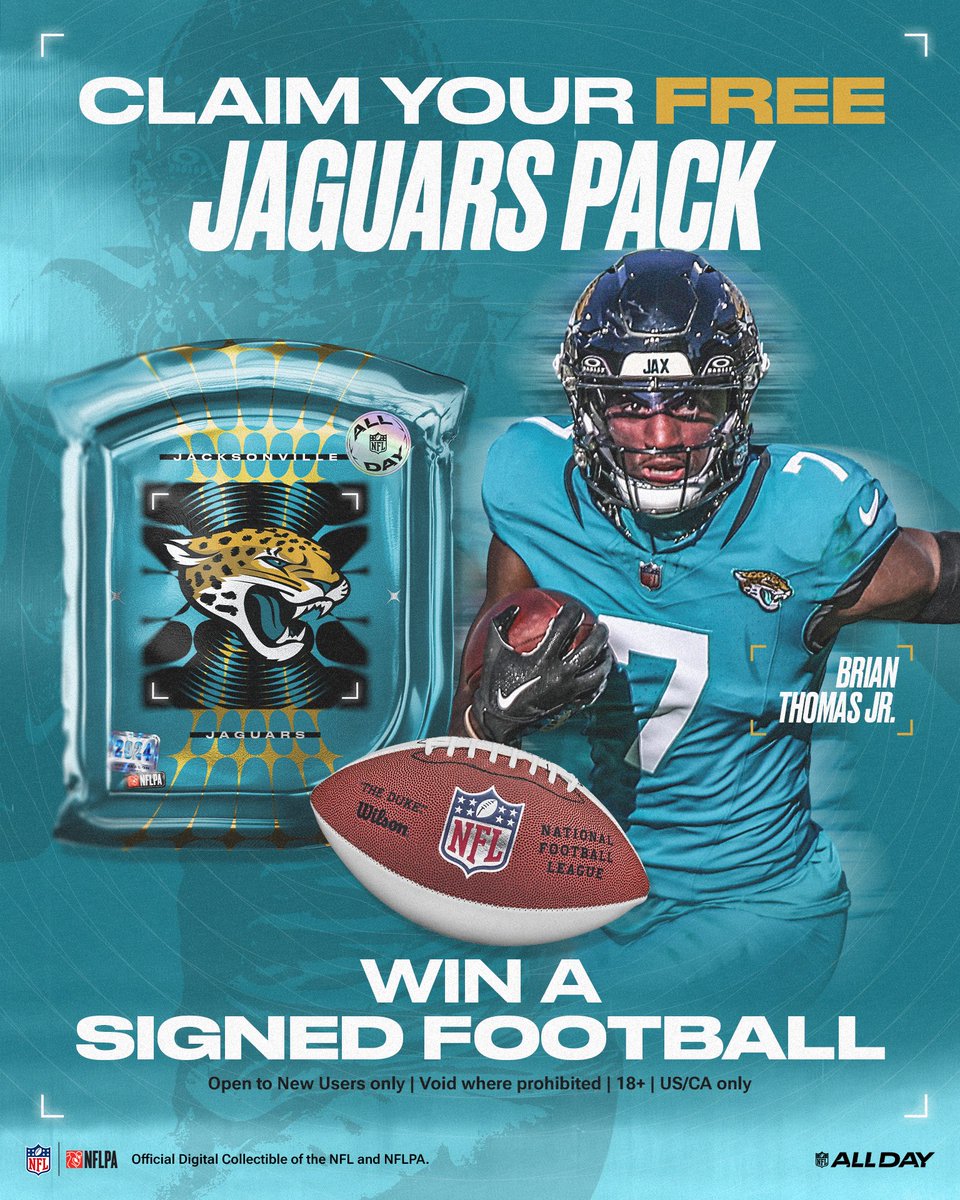 What’s good @jaguars fans?
 
I’ve teamed up with @nflallday to give Jaguars packsto my fans, loaded with plays from your favorite JAX players
 
If you're new to ALL DAY, secure your pack for freeand for a chance to win a signed football from me!
 
allday.football/AllDayThomasJr