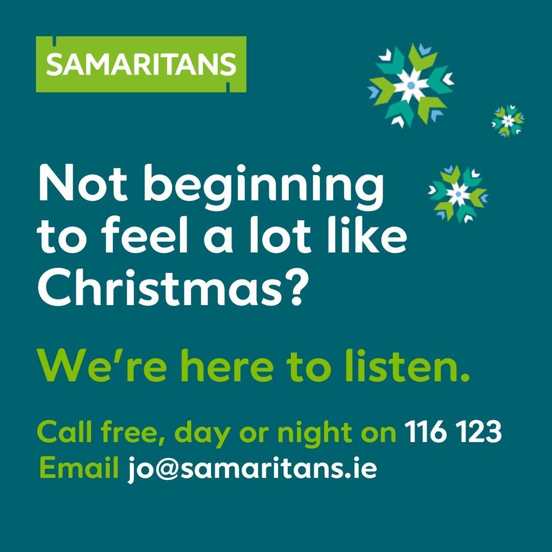 Smashing Times (@smashing_times) on Twitter photo Not beginning to feel a lot like Christmas? Winter and the holiday season can be a difficult time for many people. Remember, you can talk to <a href="/SamaritansIRL/">Samaritans Ireland</a> about anything that's on your mind. Call for free day or night on 116 123 #SamaritansIreland #christmas #Samaritans Not beginning to feel a lot like Christmas? Winter and the holiday season can be a difficult time for many people. Remember, you can talk to <a href="/SamaritansIRL/">Samaritans Ireland</a> about anything that's on your mind. Call for free day or night on 116 123 #SamaritansIreland #christmas #Samaritans