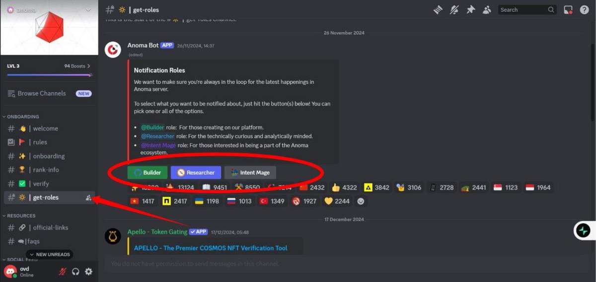 Cryptowithkhan's tweet photo. Final Step 

• Go to anoma discord and collect all these 3 roles ( check image ) 

• To get "Anomage Role" go to > "rules" in anoma discord server react with emojis to rules messages.

• Message on any server and click on your name to check all the roles https://t.co/StnRBHKd3v