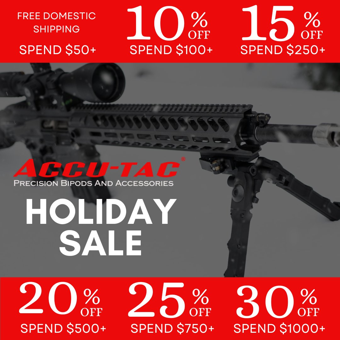 🎄✨ Accu-Tac Holiday Sale! ✨🎄

From 12/24 to 1/1, save BIG with tiered discounts on your entire order and enjoy the season of giving!

Shop now at accu-tac.com

#AccuTac #HolidaySale #ShootingSports #PrecisionShooting #prs #bipod #accutacbipod #explorepage #explore