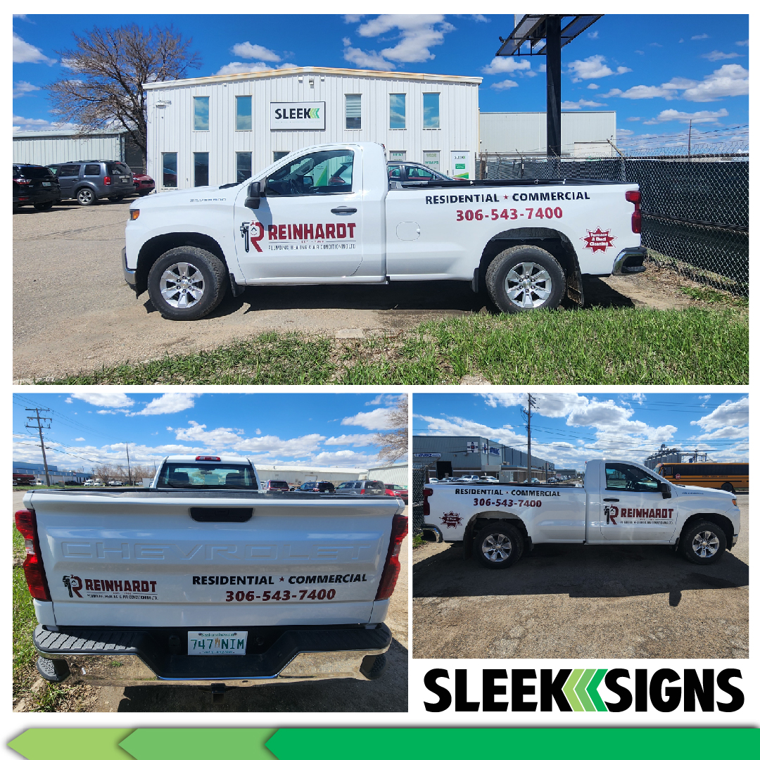 If you need just a logo, or a full decal package.. We got your vehicle covered!! (Literally!) 🙌

Just like Reinhardt Plumbing, Heating &amp; Air Conditioning, you too can take your brand on the road!😎

#VehicleWraps #sleeksigns #WePrintBig #yqr #yyc #3M #3Mplatinumgraphicprovider
