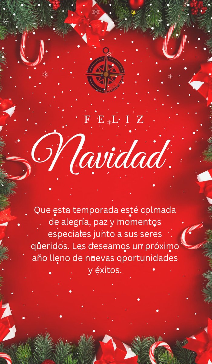 Maritime_Team's tweet photo. Queremos desearle unas muy felices fiestas y una muy feliz navidad a toda nuestra familia Maritime Team, la constancia, la perseverancia, la fé, la esperanza y el trabajo duro y continuo son atributos que nos han mantenido unidos y avantes en nuestros objetivos. https://t.co/YExk8jB7to