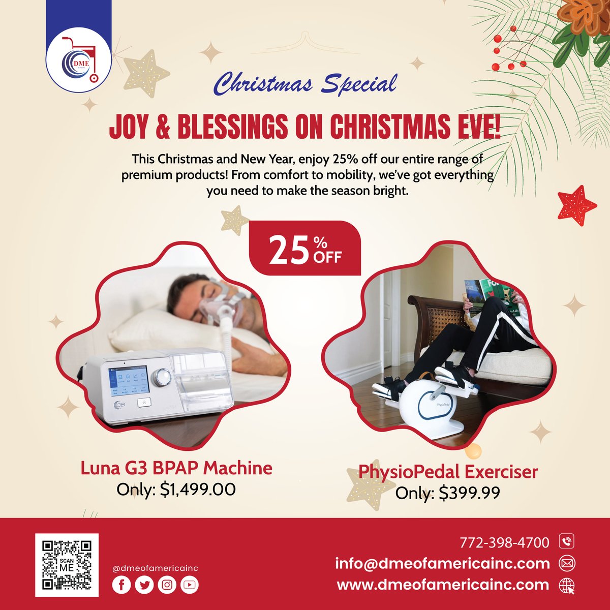 DMEOFAMERICAINC's tweet photo. 𝐖𝐢𝐬𝐡𝐢𝐧𝐠 𝐘𝐨𝐮 𝐚 𝐌𝐚𝐠𝐢𝐜𝐚𝐥 𝐂𝐡𝐫𝐢𝐬𝐭𝐦𝐚𝐬 𝐄𝐯𝐞!
Celebrate the Holidays with Big Comfort and Bigger Discounts!

Visit: https://t.co/pQDIW4HIKw...
#christmaseve #dmeofamerica #XmasSale #CPAPMachine #DME #Physiotherapy #holidayshopping https://t.co/jRa7HFlW2j