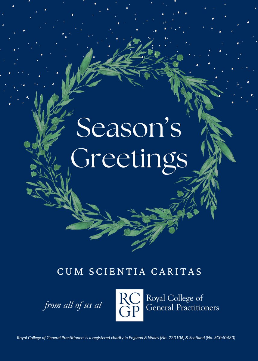 Warmest wishes of the season from us all at RCGP! A big thank you to all our members for your hard work, dedication, and everything you have done for your College, your patients, and the health service over the past year. We look forward to a happy and healthy New Year together.