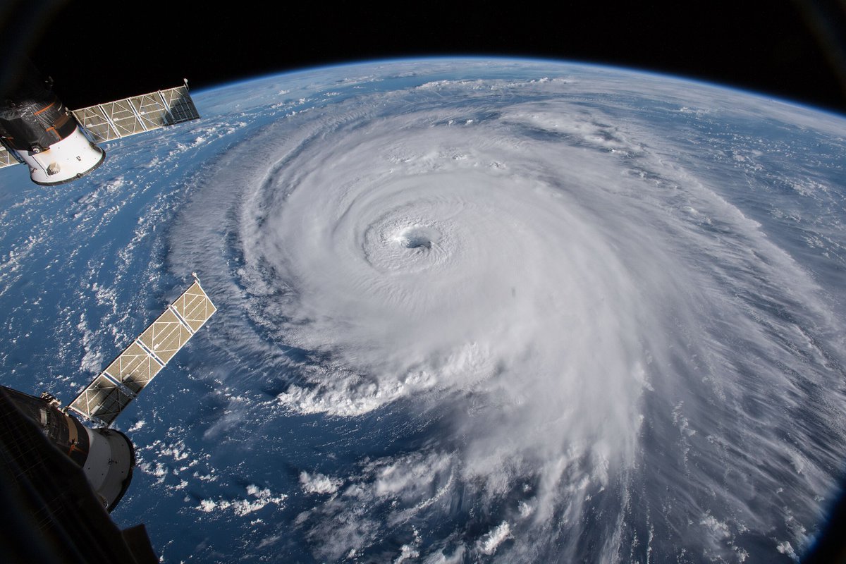 Before the internet, <0.01% of Americans believed Earth was flat. Today, 8% say they do; 2% seriously think we live on a flat disk. From the International Space Station, 250 miles above Earth's surface, Earth's spherical shape is undeniable, as this image of hurricane Florence