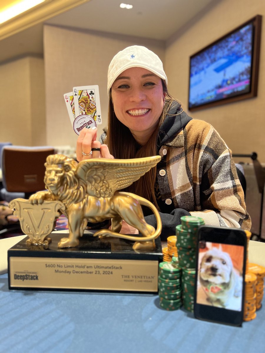 Congratulations to Altynai Fung of Hacienda Heights, CA who was the winner via three-way chop in our DeepStack Extravaganza Event #55 $600 NLH UltimateStack $200,000 guarantee on 12.23.24

Altynai takes home the DeepStack Extravaganza silver coin, the trophy, and $33,537