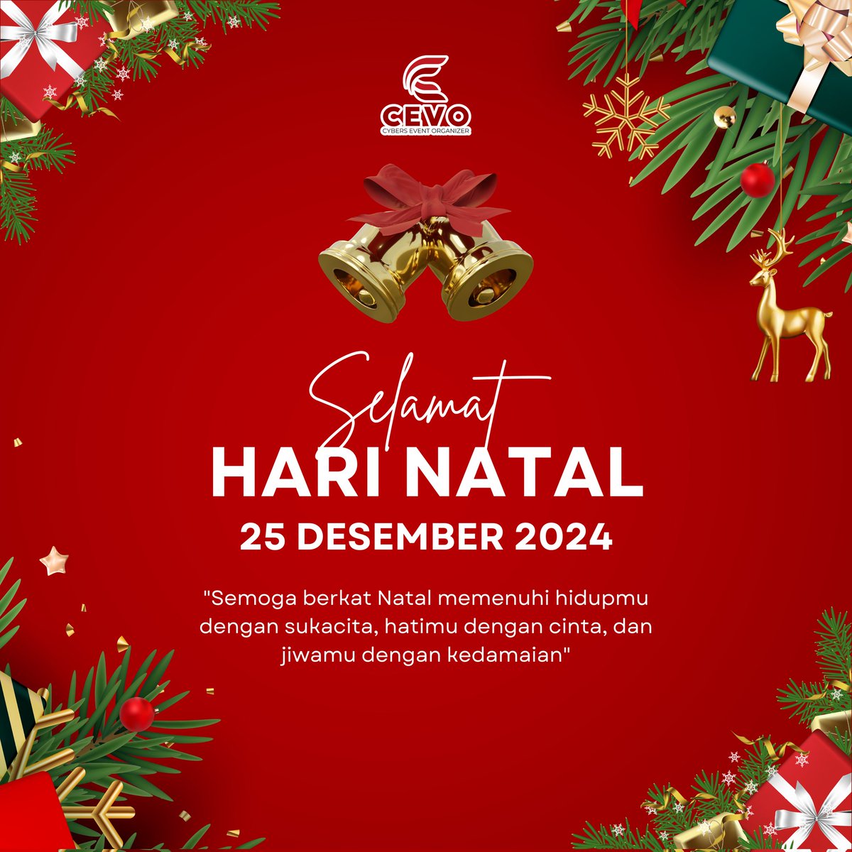 CybersEventCEVO's tweet photo. Selamat Hari Natal 25 Desember 2024

Semoga berkat Natal memenuhi hidupmu dengan sukacita, hatimu dengan cinta, dan jiwamu dengan kedamaian. https://t.co/5tOU8321o3